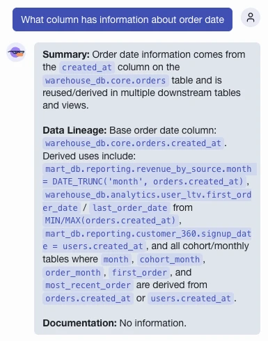 FlowScope Librarian tracing an order-date column across multiple derived tables